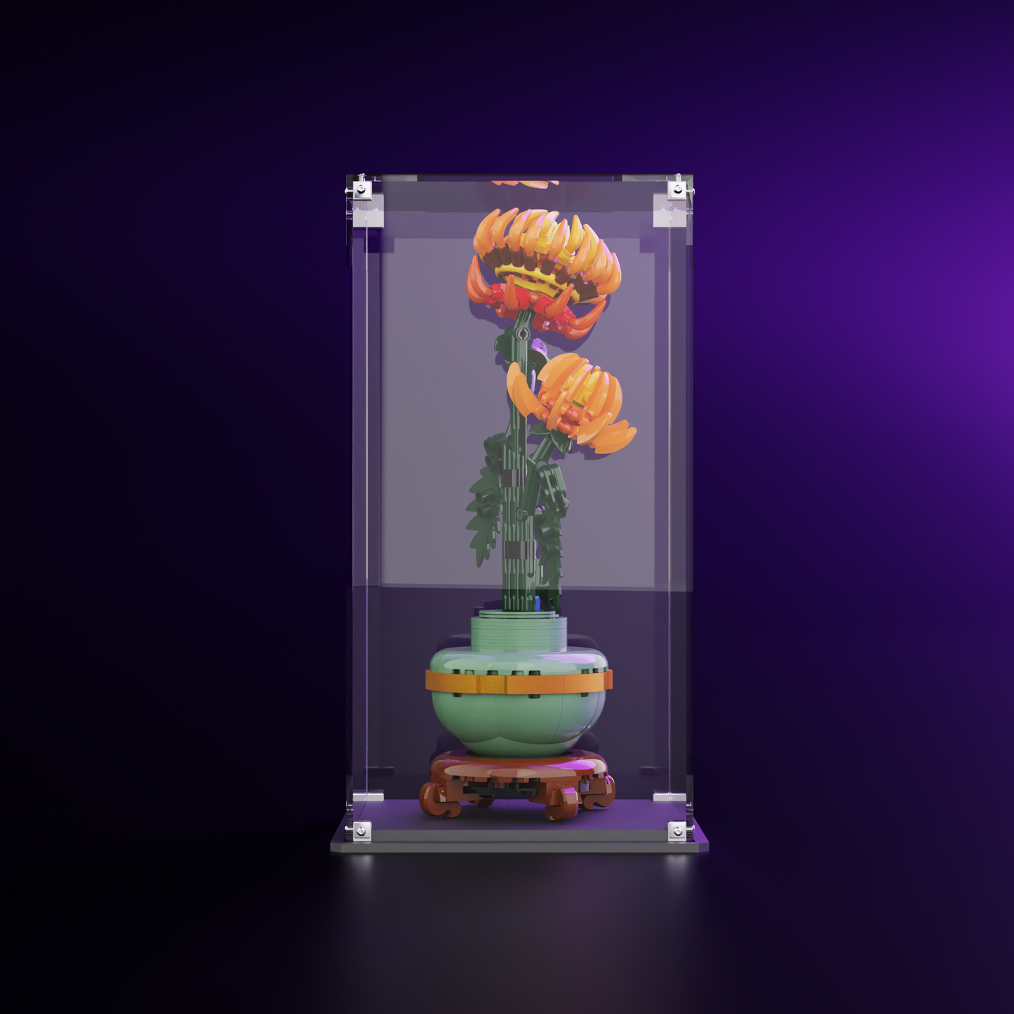 Front view LEGO display case FOR LEGO® Botanical Chrysanthemum 10368