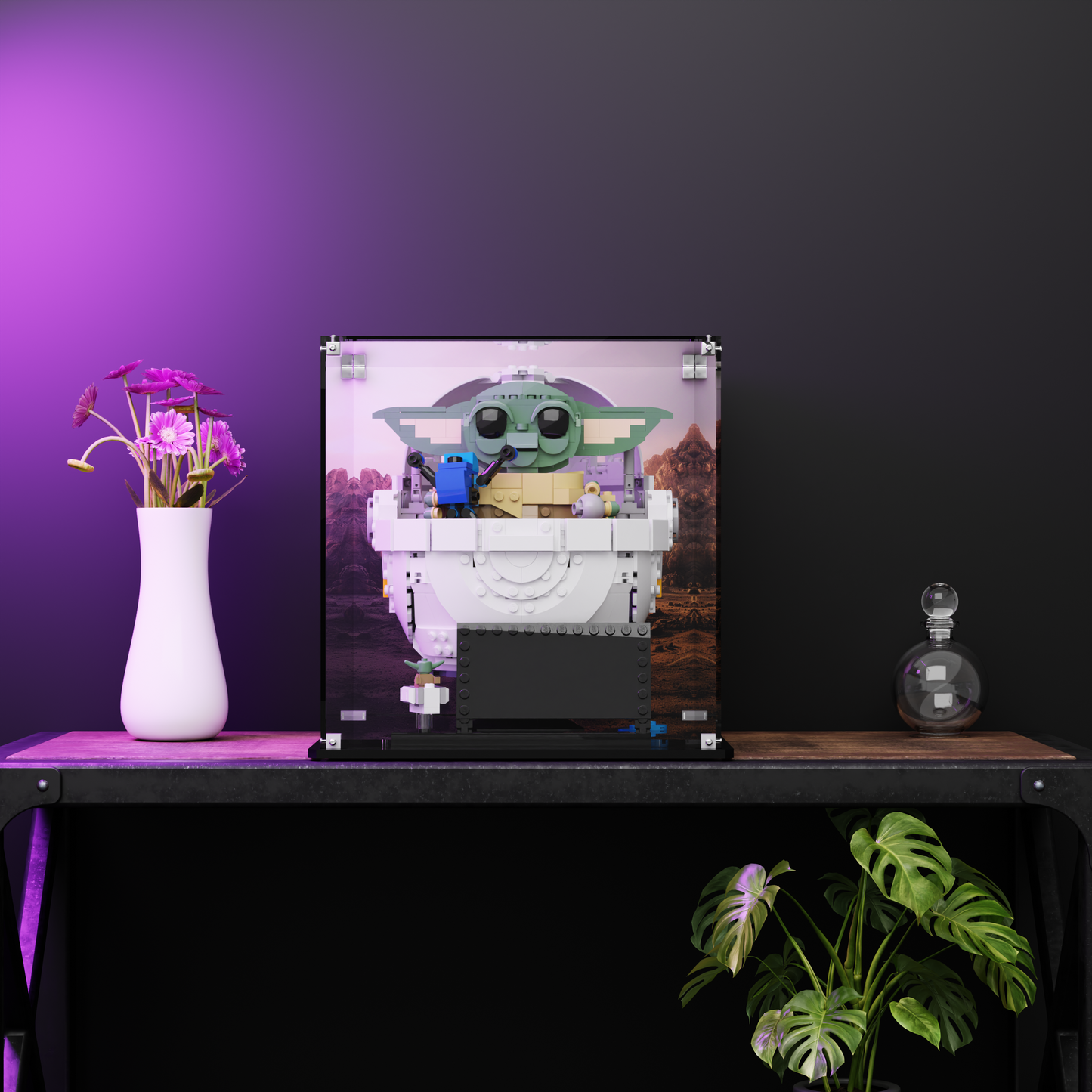 LEGO Display case for LEGO® Star Wars™ Grogu with Hover Pram (75403) in a dustproof, UV-protected premium display case
