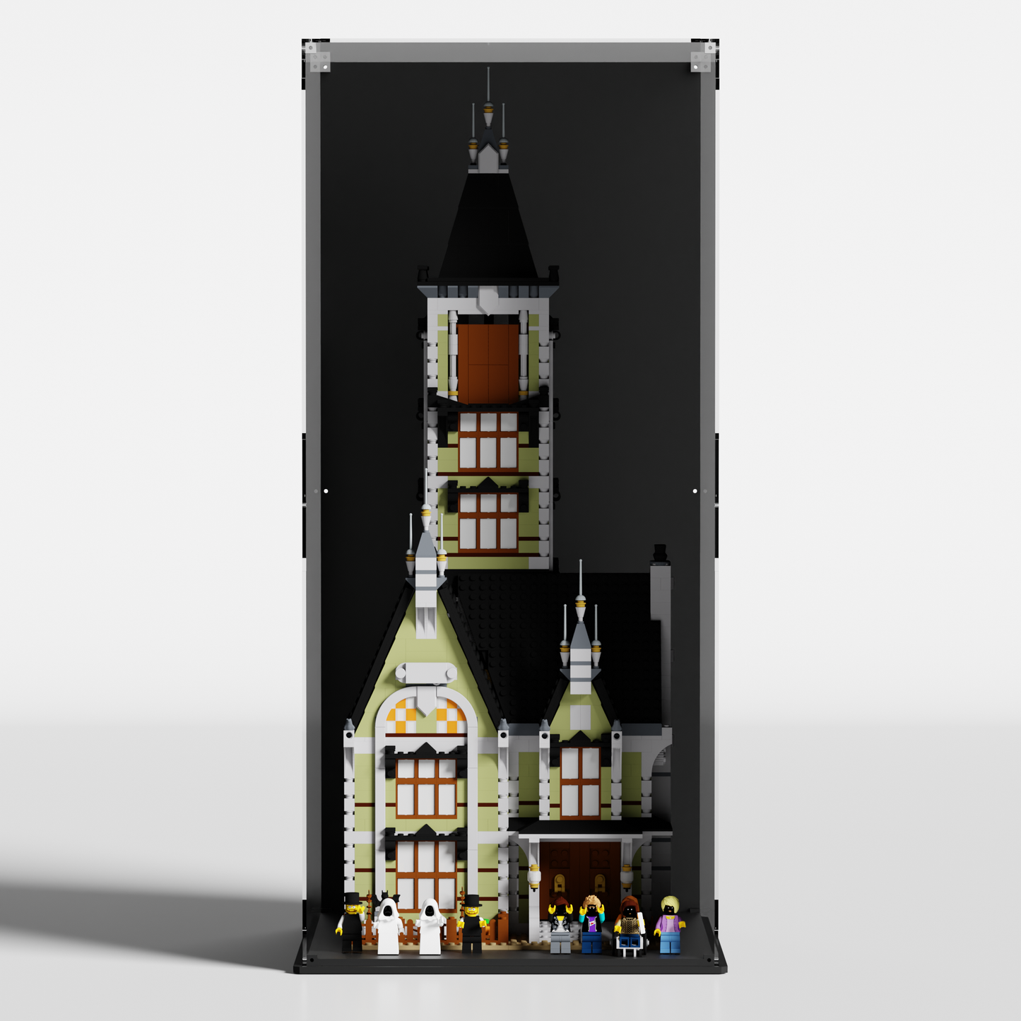 lego display case for haunted house 10273 with printed haunted graveyard background and made in Europe