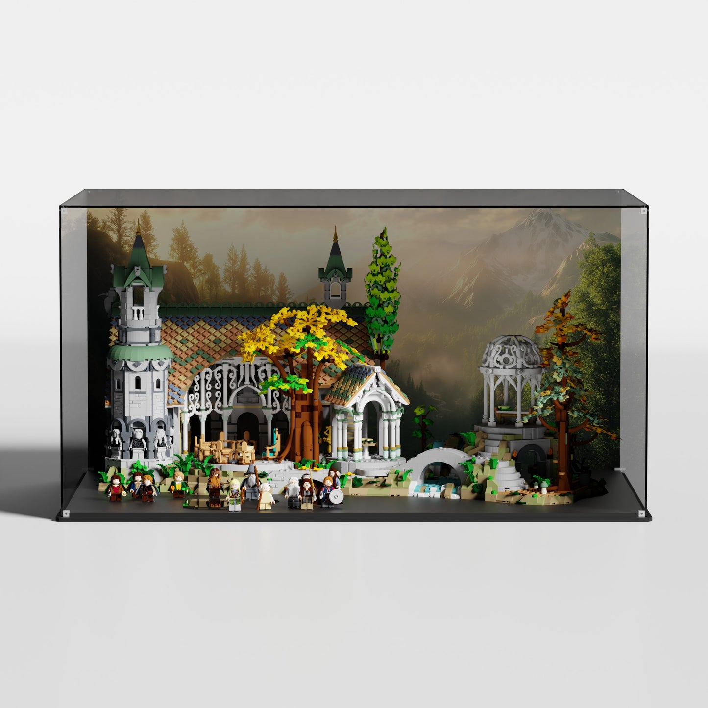 EGO The Lord of the Rings Rivendell (10316) showcase — custom-fit premium UV-protected acrylic, made in Europe
