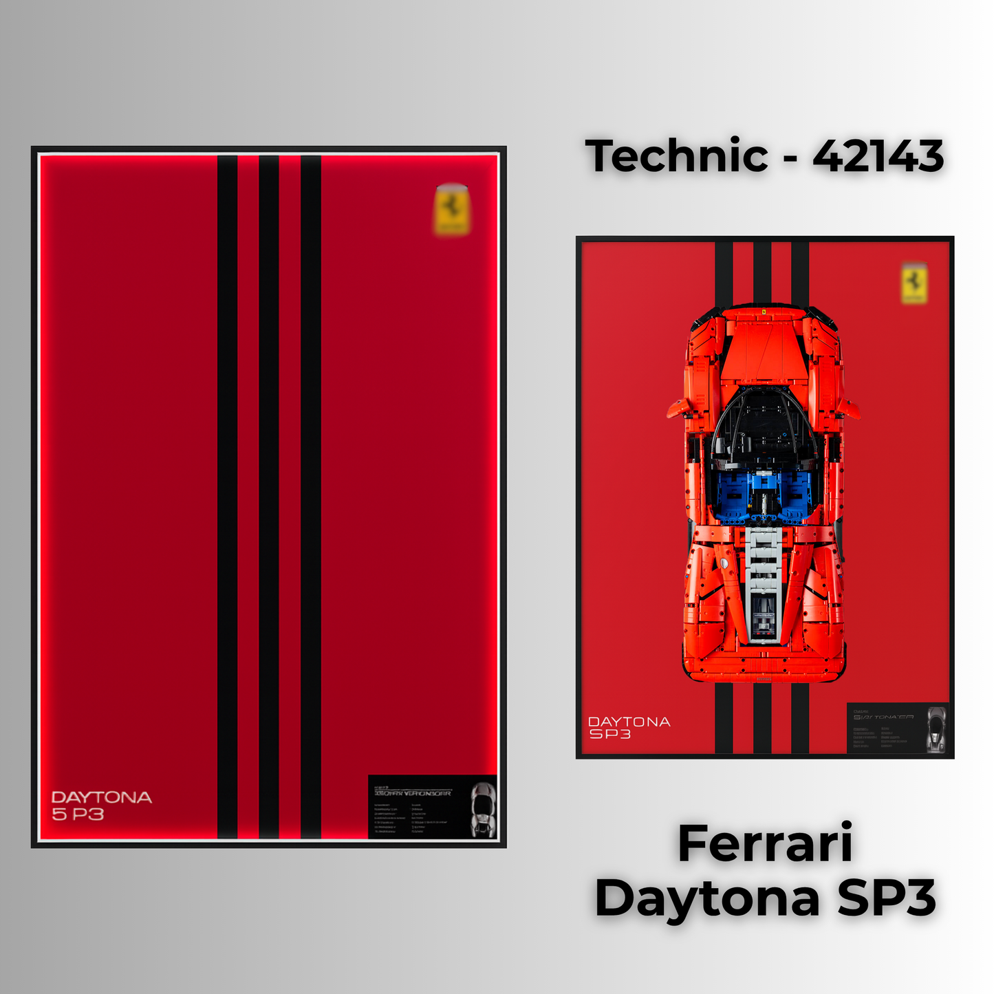 LEGO Wall Mount Frame Display case for LEGO Technic set 42143 Ferrari Daytona SP3, UV-Protected and dust-free