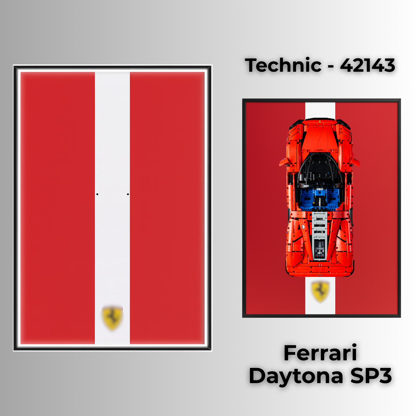 LEGO wall mount display case with LEDs, showcases Technic 42143 Ferrari Daytona SP3, crystal-clear acrylic