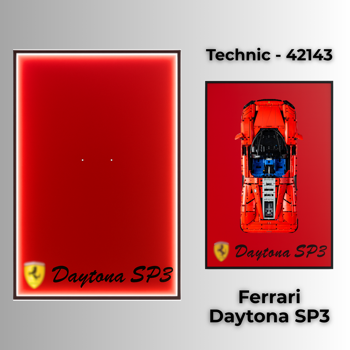 LEGO Wall Mount Frame Display case for LEGO Technic set 42143 Ferrari Daytona SP3 with LED Lights and LEGO Display case