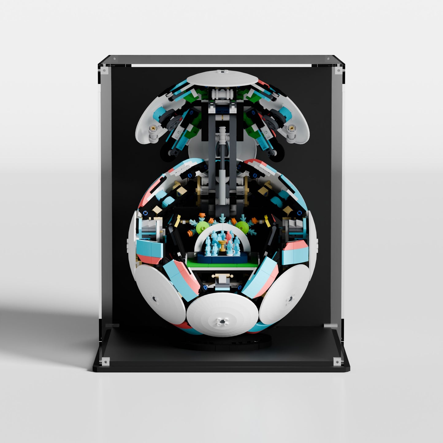 LEGO Soccer Ball 43019 display case with glossy black background — premium UV-protected acrylic, made in Europe