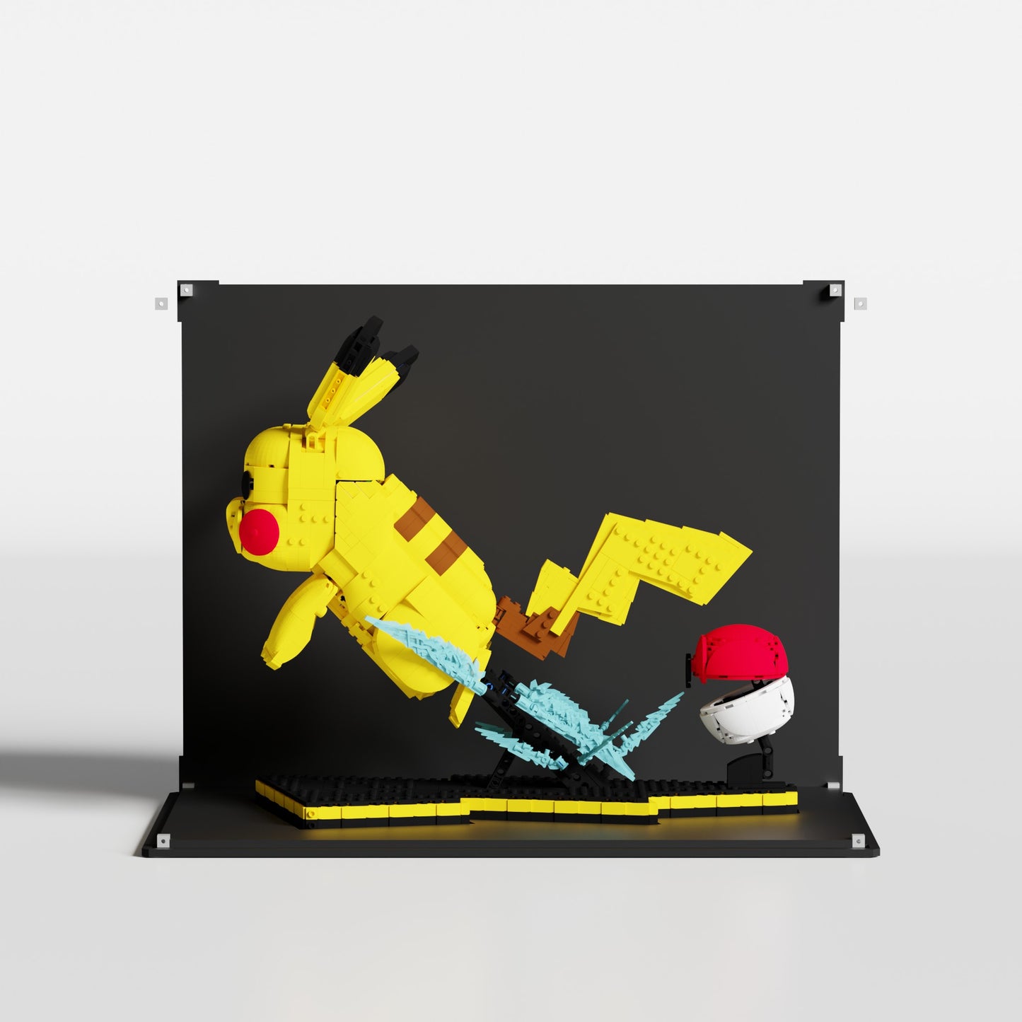 Glossy black acrylic base for LEGO Pikachu display case 72152 — premium UV-protected, handcrafted in Europe