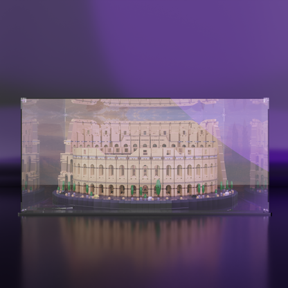 Front view of the LEGO® Creator Colosseum (10276) in a premium acrylic display case