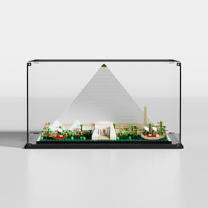 Premium UV-protected LEGO display box for Great Pyramid of Giza 21058 with transparent background — EU-made