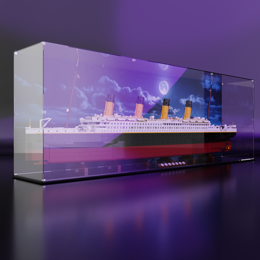 Side view of Premium Acrylic LEGO Display case for LEGO Titanic 10294