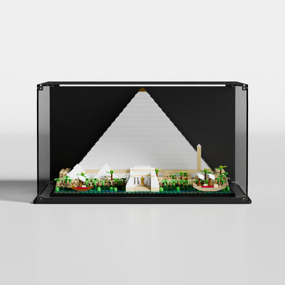 Glossy black background option for LEGO Great Pyramid of Giza 21058 display case — premium UV-protected acrylic, EU-made