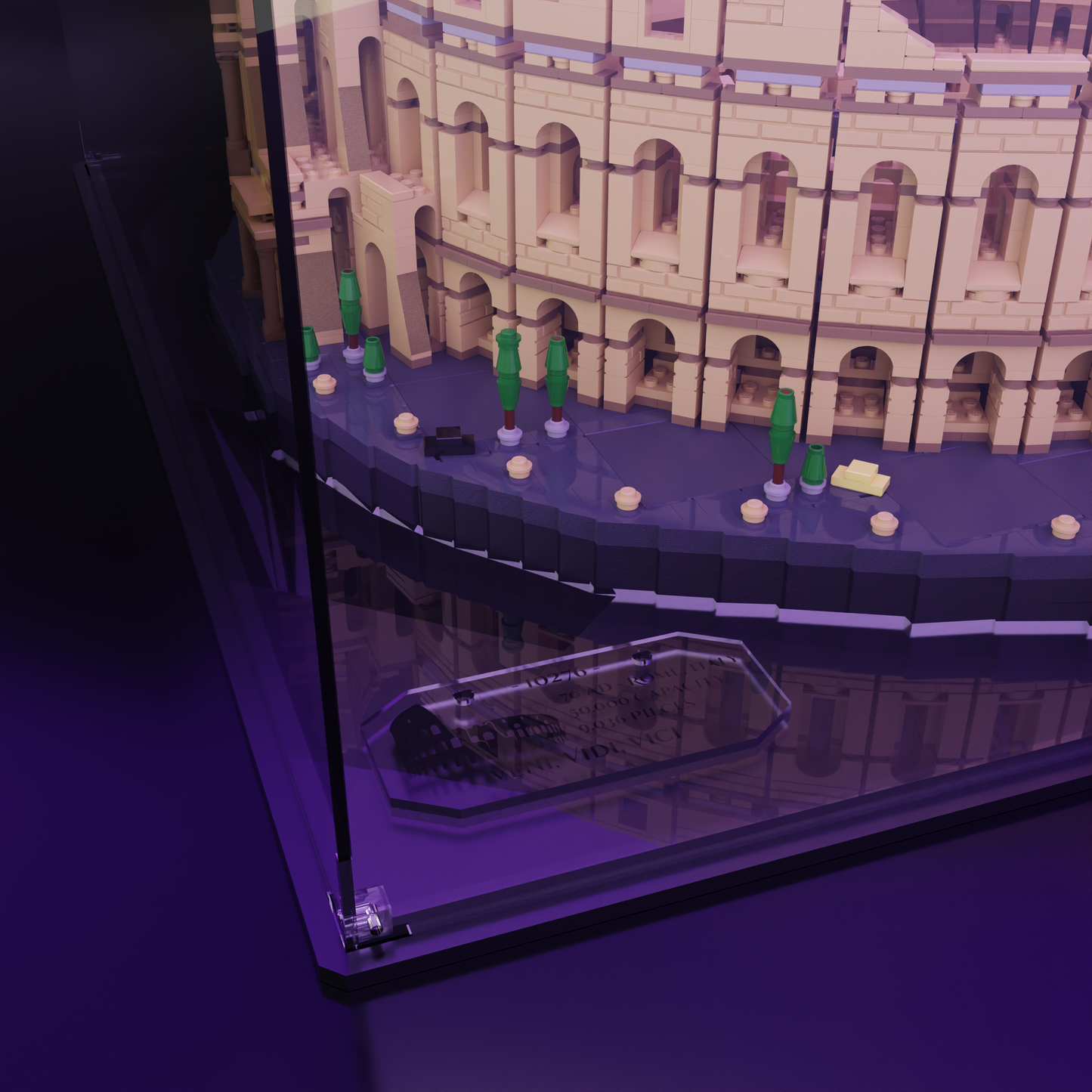 Close-up lego display case for Colosseum (10276)