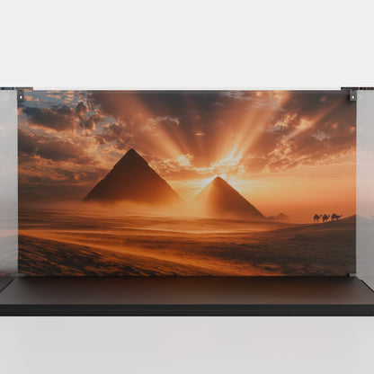 Custom Giza Desert Sunset background for LEGO Great Pyramid of Giza 21058 display case — premium UV-filter acrylic