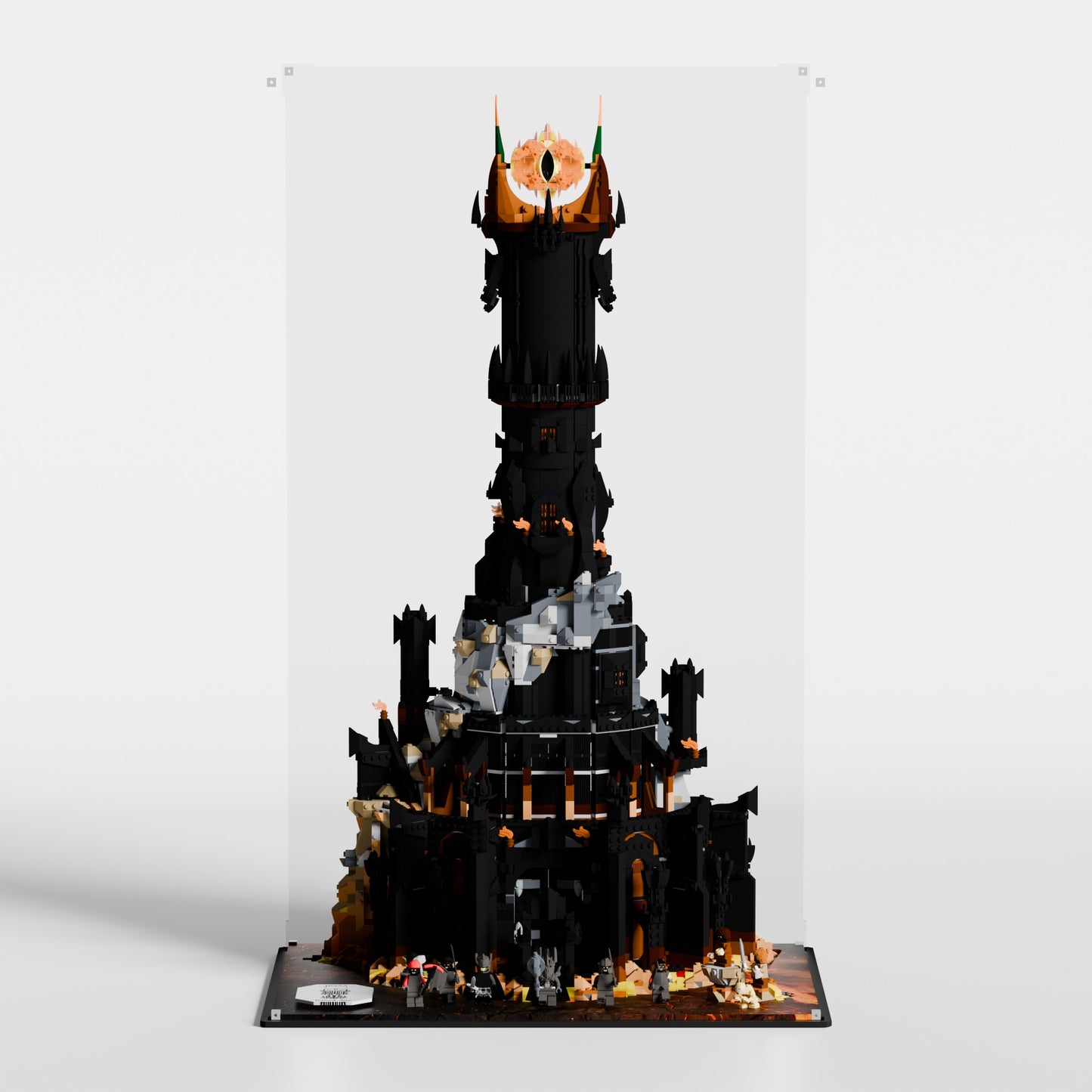 LEGO Lord of the Rings Barad-dûr showcase — dustproof premium UV-filter acrylic display case, made in Europe