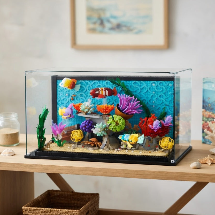 Premium UV protected lego acrylic display case for LEGO Icons 10366 Tropical Aquarium
