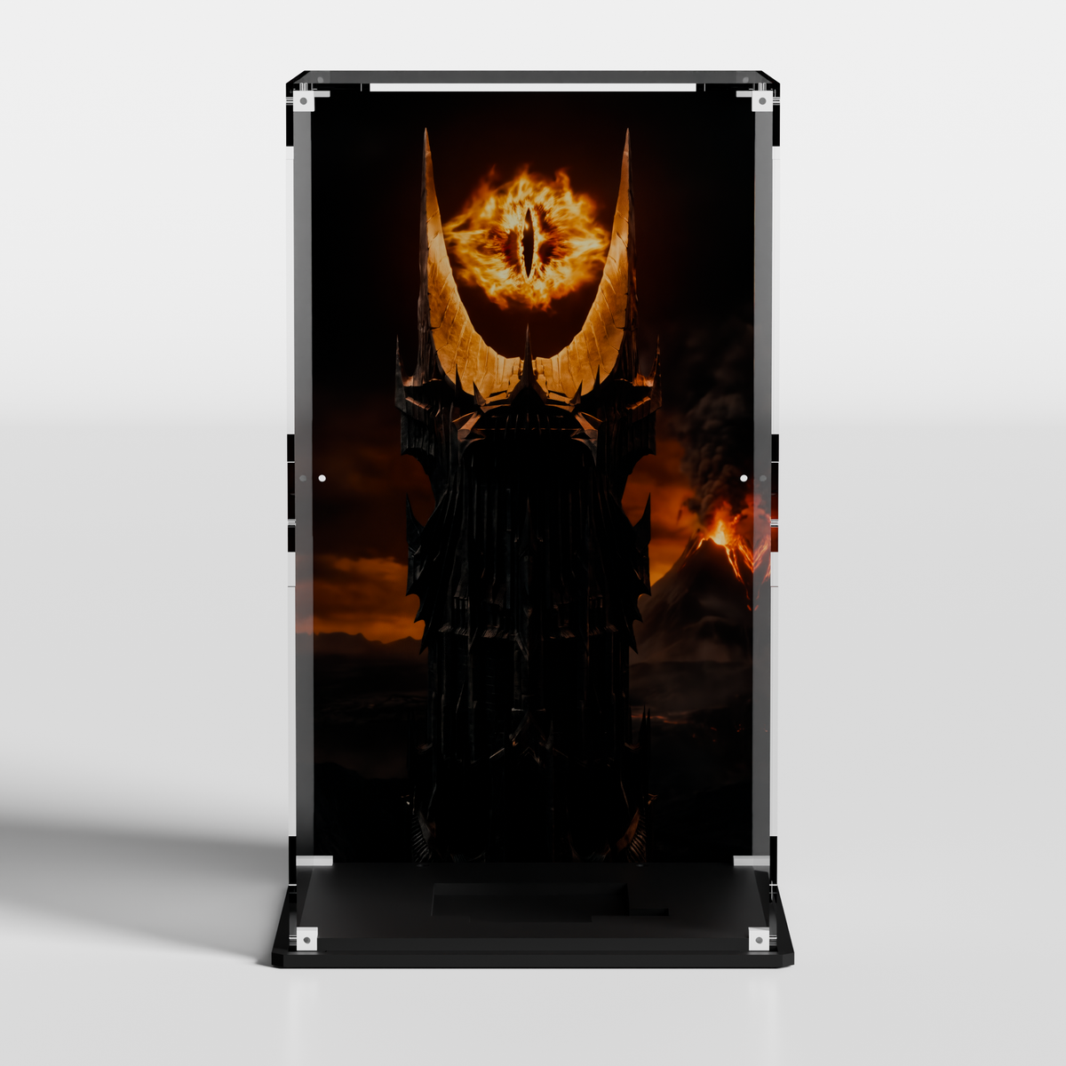 Custom Mount Doom and Eye of Sauron background for LEGO set 11373 display case — premium UV-filter acrylic