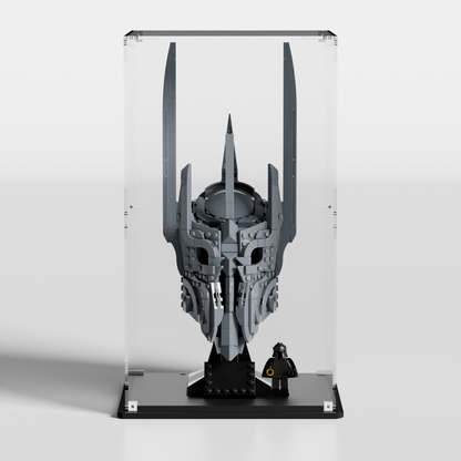 Premium UV-protected LEGO display box for Sauron's Helmet 11373 with transparent background — EU-made