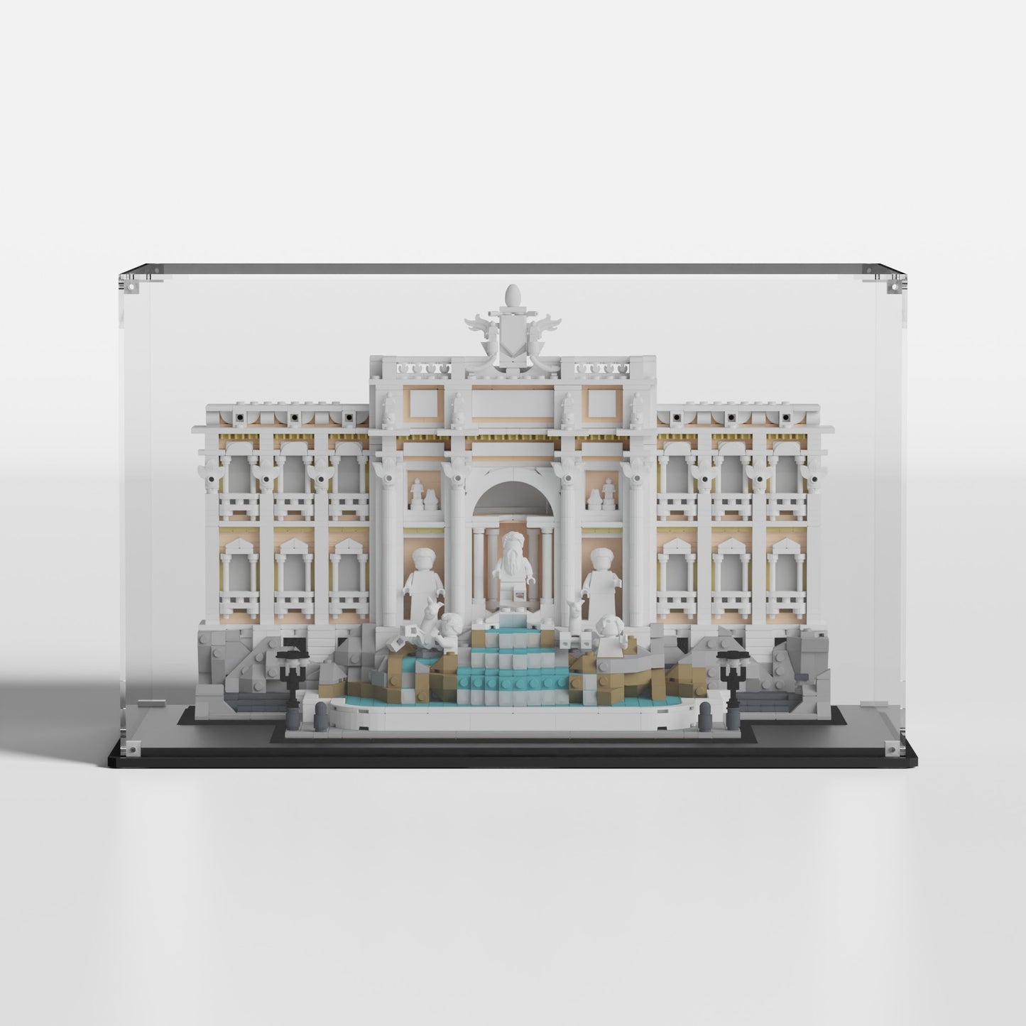 LEGO Trevi Fountain showcase — dustproof premium UV-filter acrylic display case, made in Europe