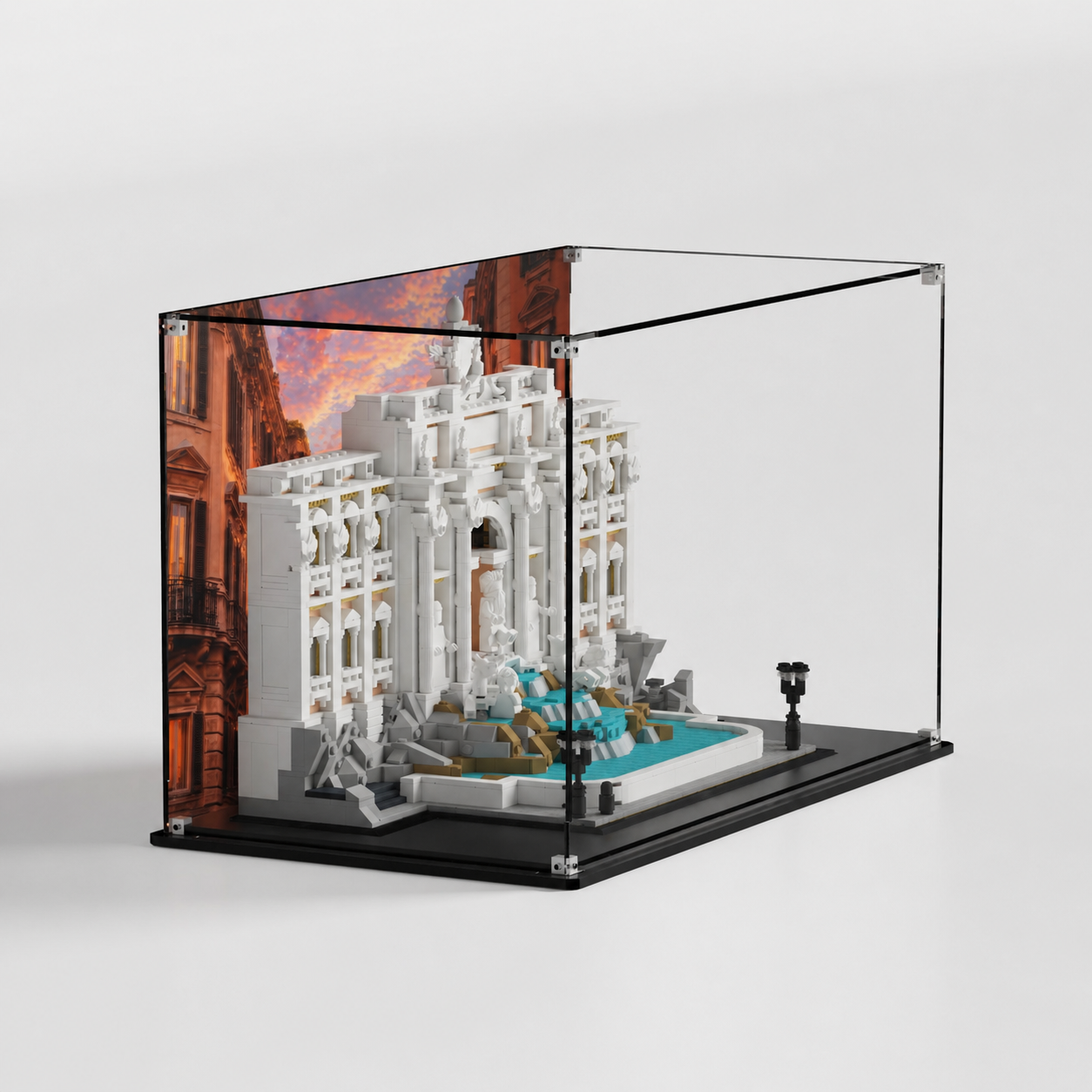 Custom Classic Rome background for LEGO Trevi Fountain 21062 display case — premium UV-filter acrylic