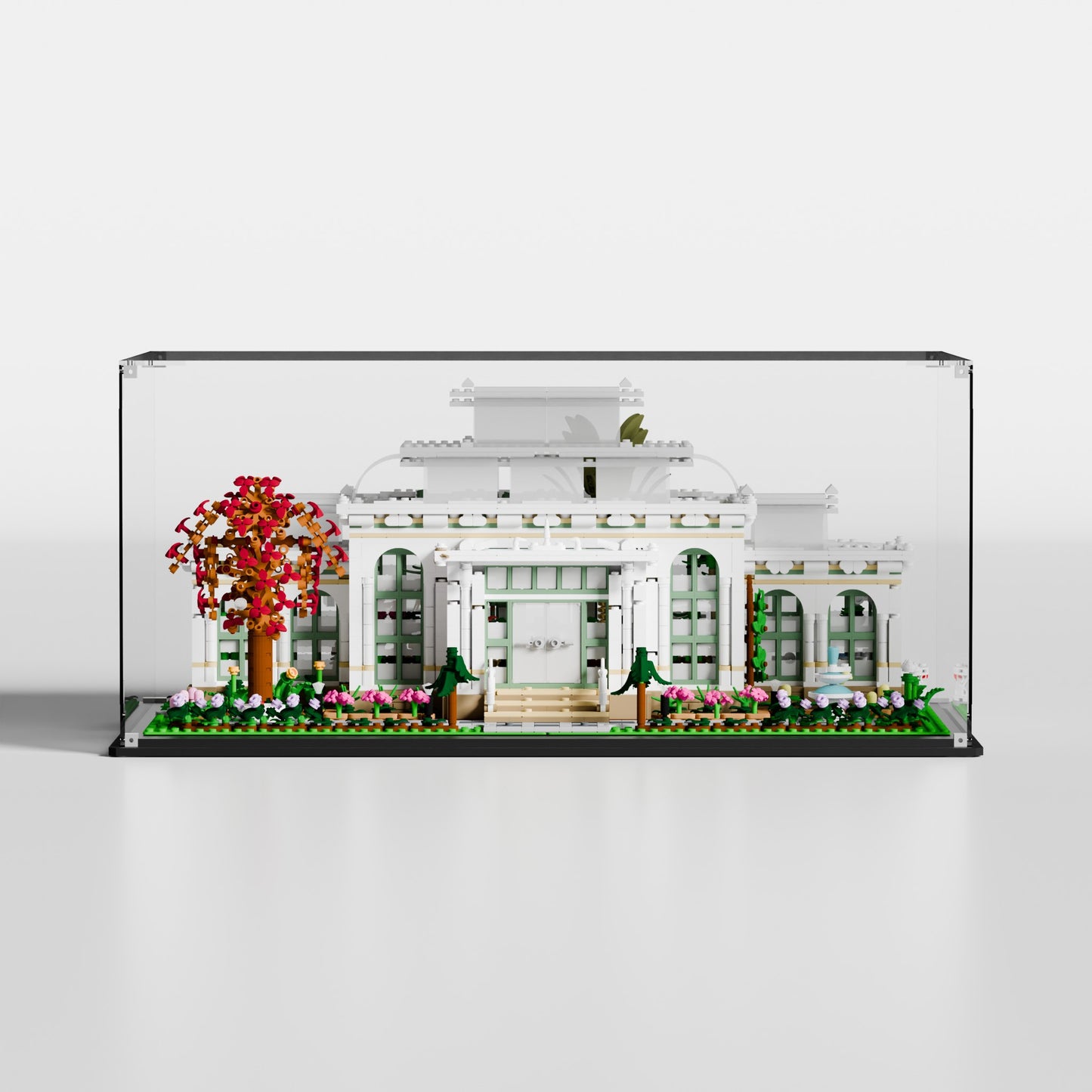 LEGO display case for The Botanical Garden 21353 — premium UV-protected acrylic with transparent background, made in Europe