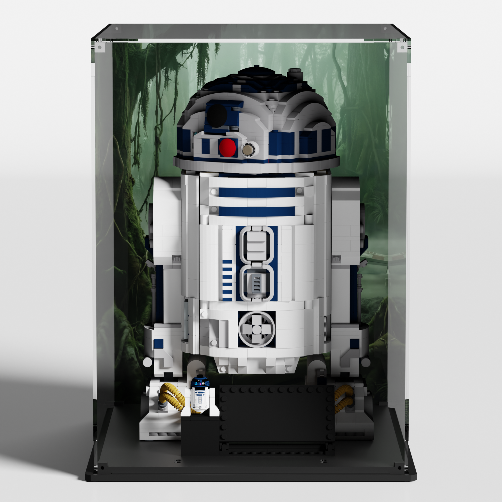 premium acrylic lego display case for star wars r2-d2 75308 with background made in eu
