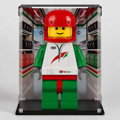 LEGO Minifigures Up-Scaled Racing Driver (40819) in premium UV-protected acrylic display case — made in Europe