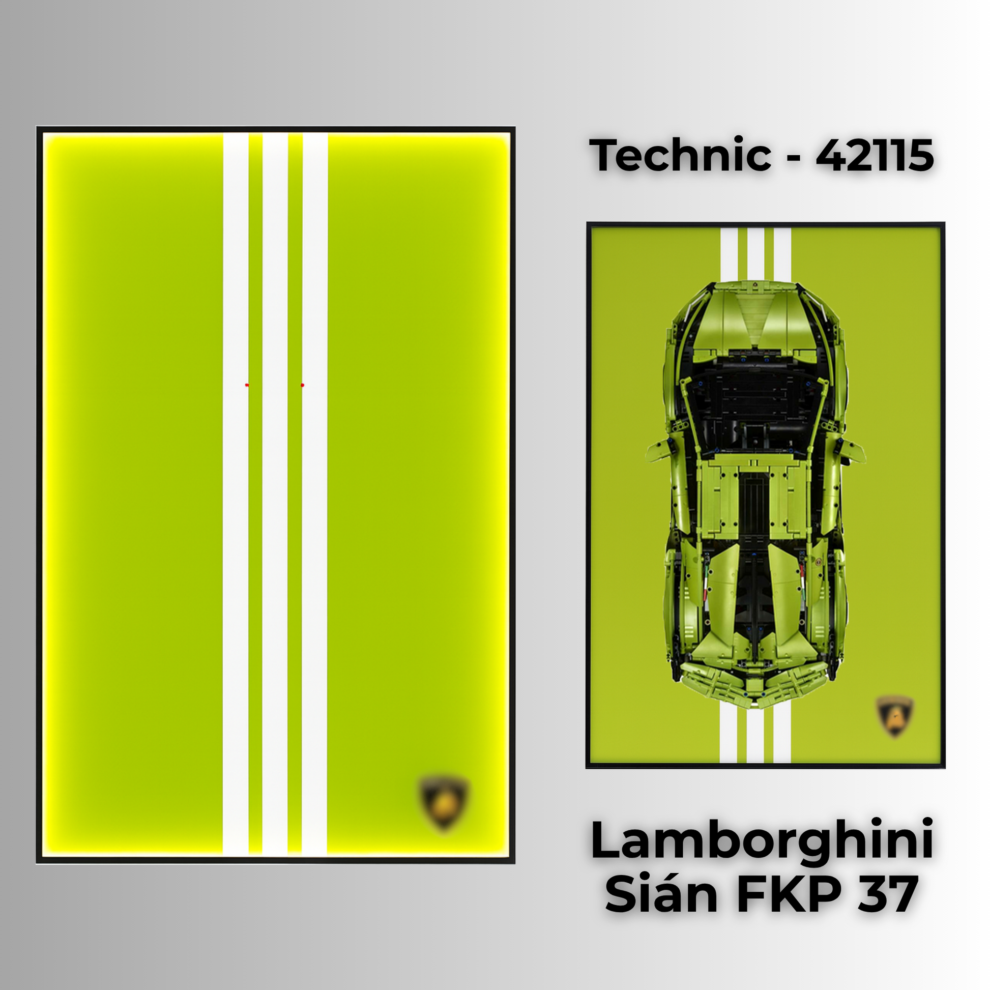 Premium LEGO wall mounted display frame, Technic Lamborghini Sián FKP 37, dust-proof UV-safe acrylic cover