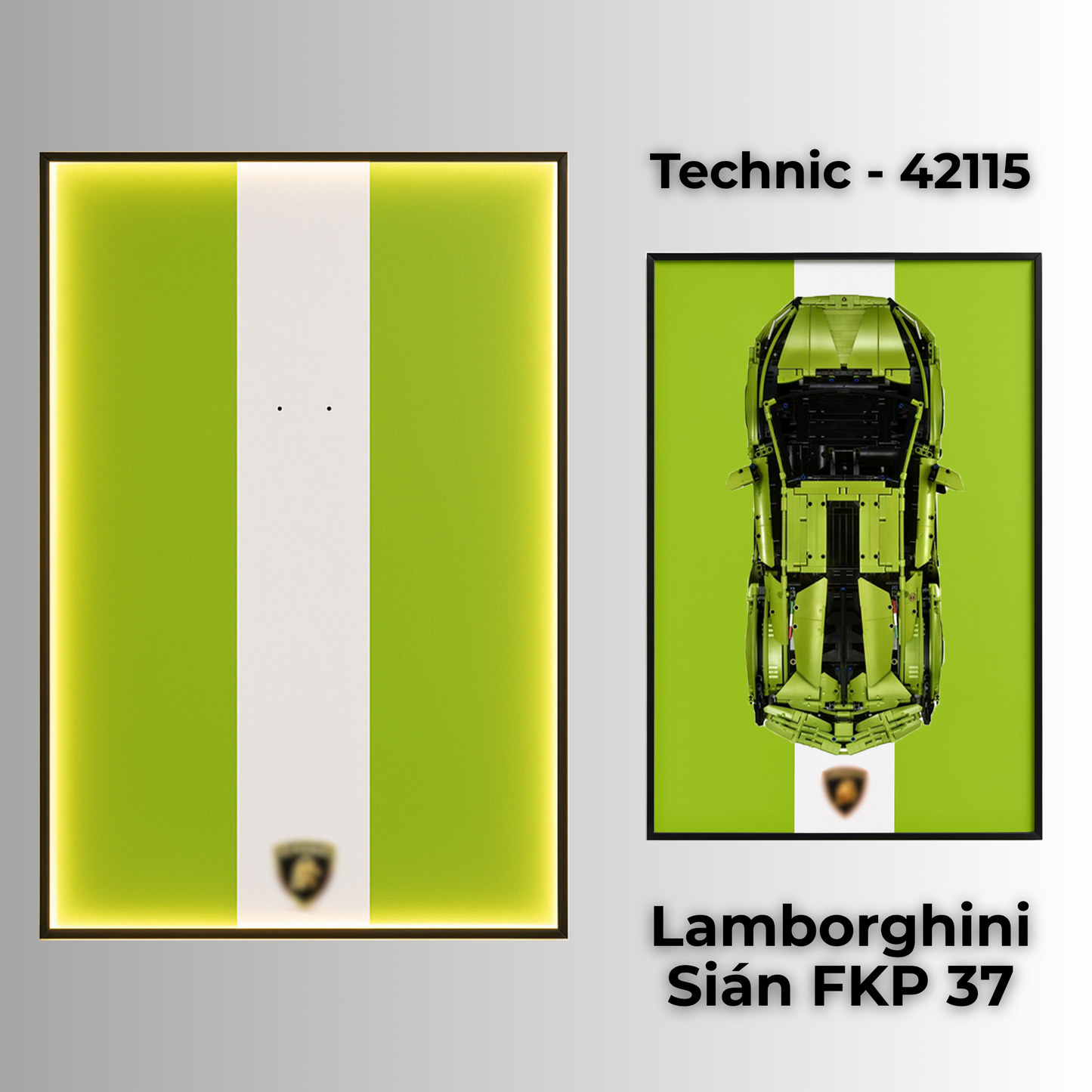 LEGO Technic wall frame for 42115 Lamborghini Sián FKP 37, dust free and UV-Protected LEGO DIsplay case
