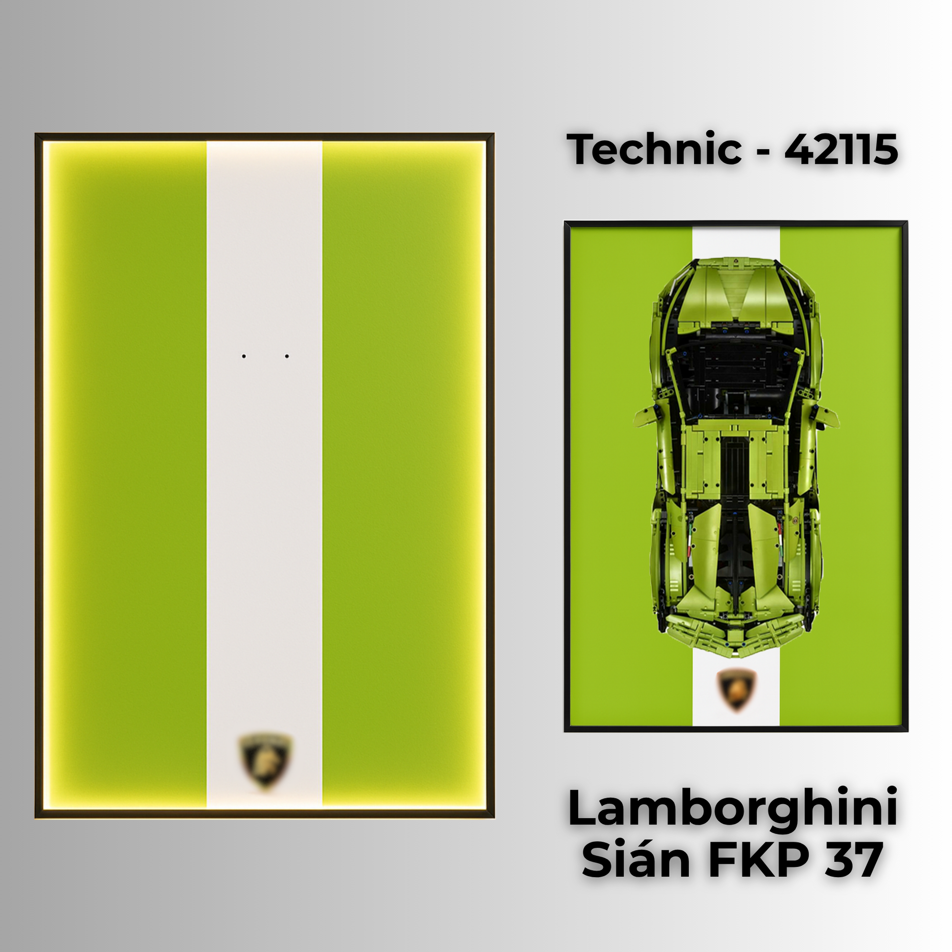 LEGO Technic wall frame for 42115 Lamborghini Sián FKP 37, dust free and UV-Protected LEGO DIsplay case