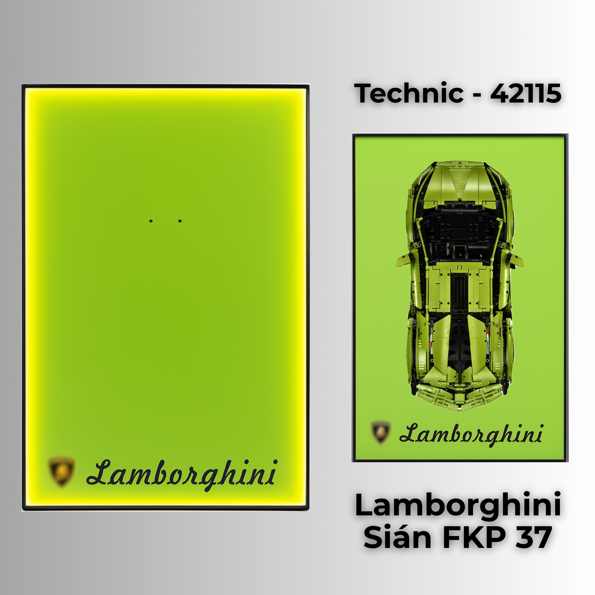 LEGO Technic wall frame with LED lights for 42115 Lamborghini Sián FKP 37, dust free and UV-Protected LEGO DIsplay case 
