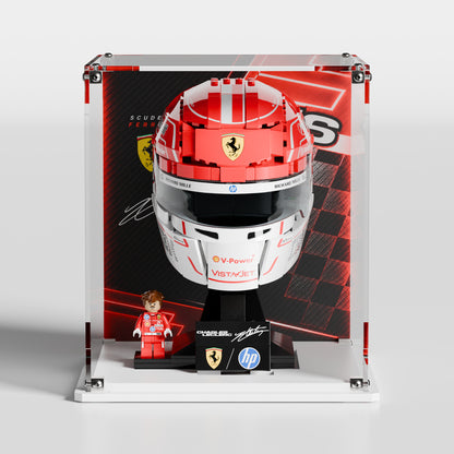 Glossy white acrylic base for LEGO Charles Leclerc Helmet 43014 display case — premium UV-protected, EU-made