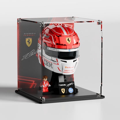 LEGO Charles Leclerc Helmet showcase — dustproof premium UV-filter acrylic display case, made in Europe