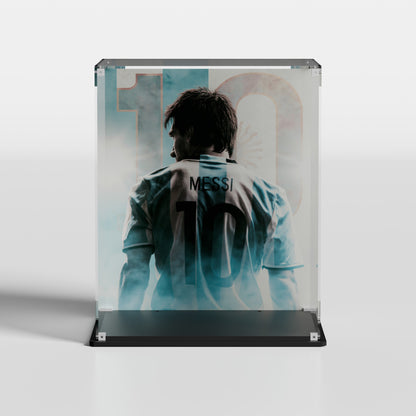 LEGO display case for Lionel Messi Soccer Legend 43015 — premium UV-protected acrylic with Messi Premium background