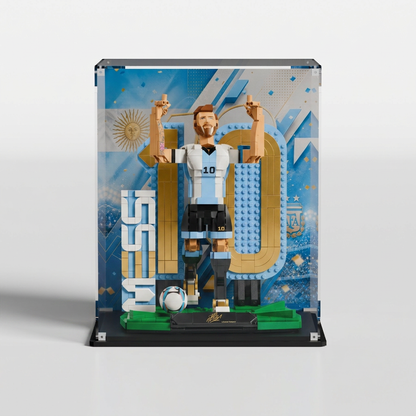Custom 10 Classic background for LEGO Lionel Messi Soccer Legend 43015 display case — premium UV-filter acrylic