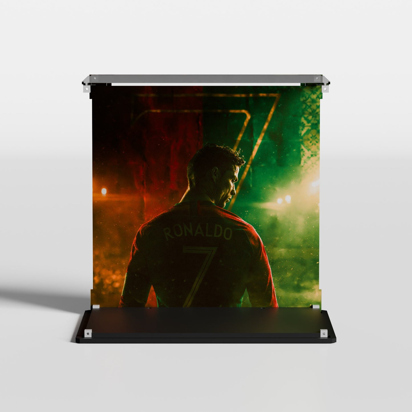 Custom 7 background for LEGO Cristiano Ronaldo Soccer Legend 43016 display case — premium UV-filter acrylic