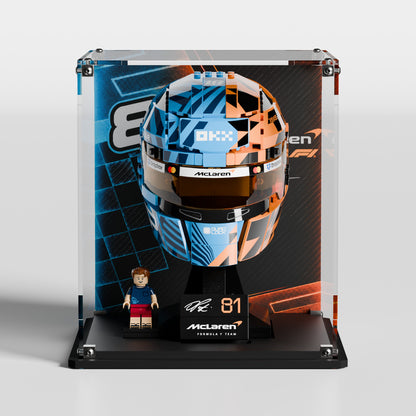 LEGO Editions McLaren Mastercard F1 Team Oscar Piastri Helmet (43017) in premium UV-protected acrylic display case — EU-made