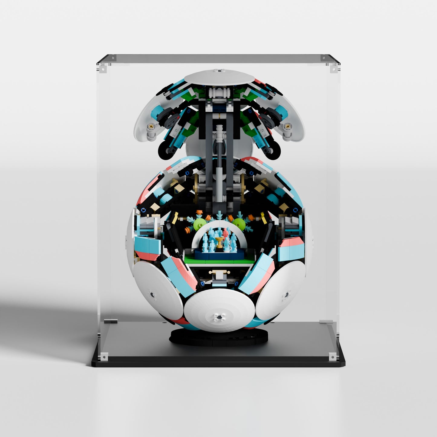 Premium UV-protected LEGO display case for Soccer Ball 43019 with transparent background — fully see-through acrylic, made in Europe