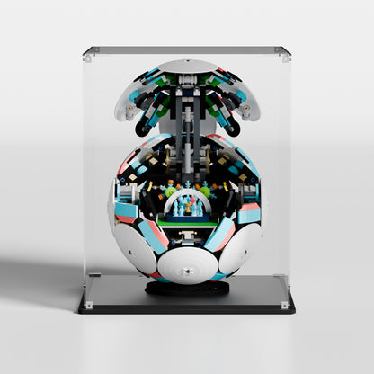 Premium UV-protected LEGO display case for Soccer Ball 43019 with transparent background — fully see-through acrylic, made in Europe