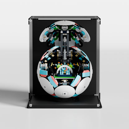 LEGO Soccer Ball 43019 display case with glossy black background — premium UV-protected acrylic, made in Europe