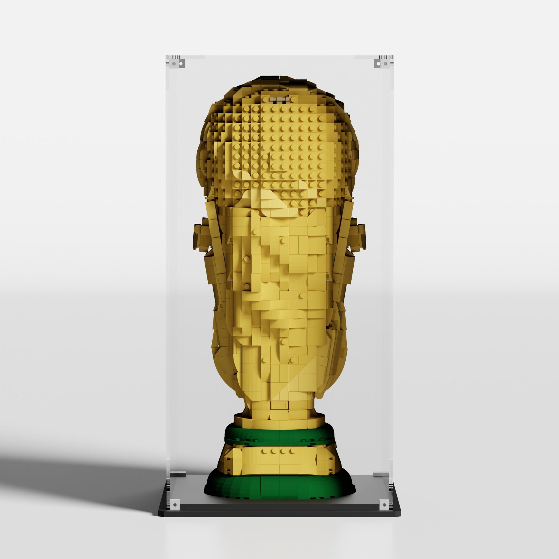 LEGO FIFA World Cup Official Trophy showcase — dustproof premium UV-filter acrylic display case, made in Europe
