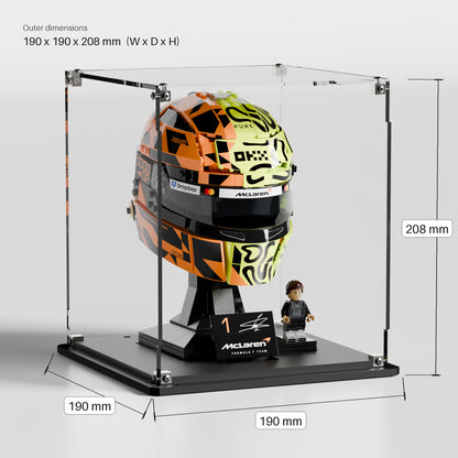 LEGO display case for Lando Norris Helmet 43023 dimensions — 190 x 190 x 208 mm premium UV-protected acrylic