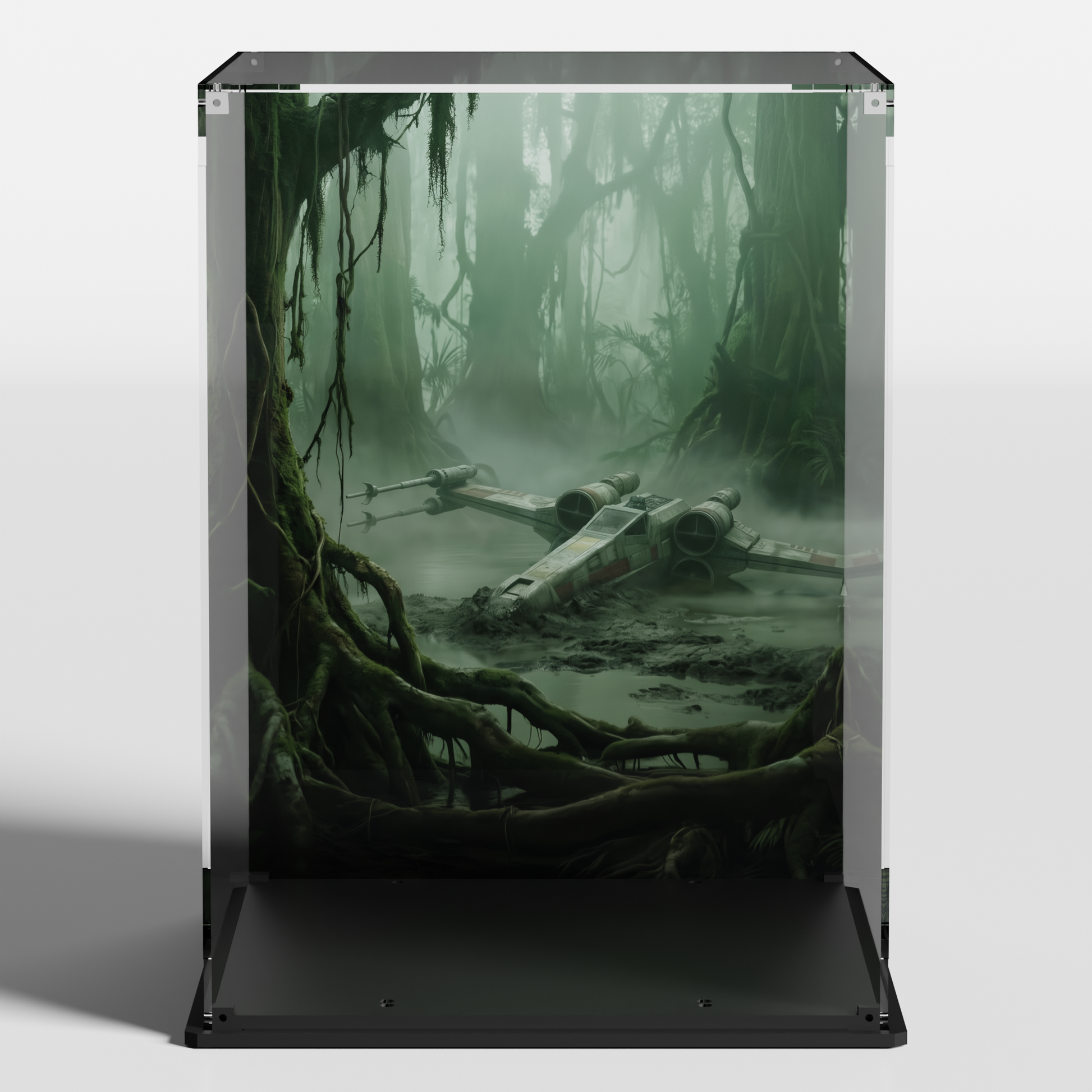 lego display case for lego star wars r2-d2 75308 with dagobah printed background made in EUROPE