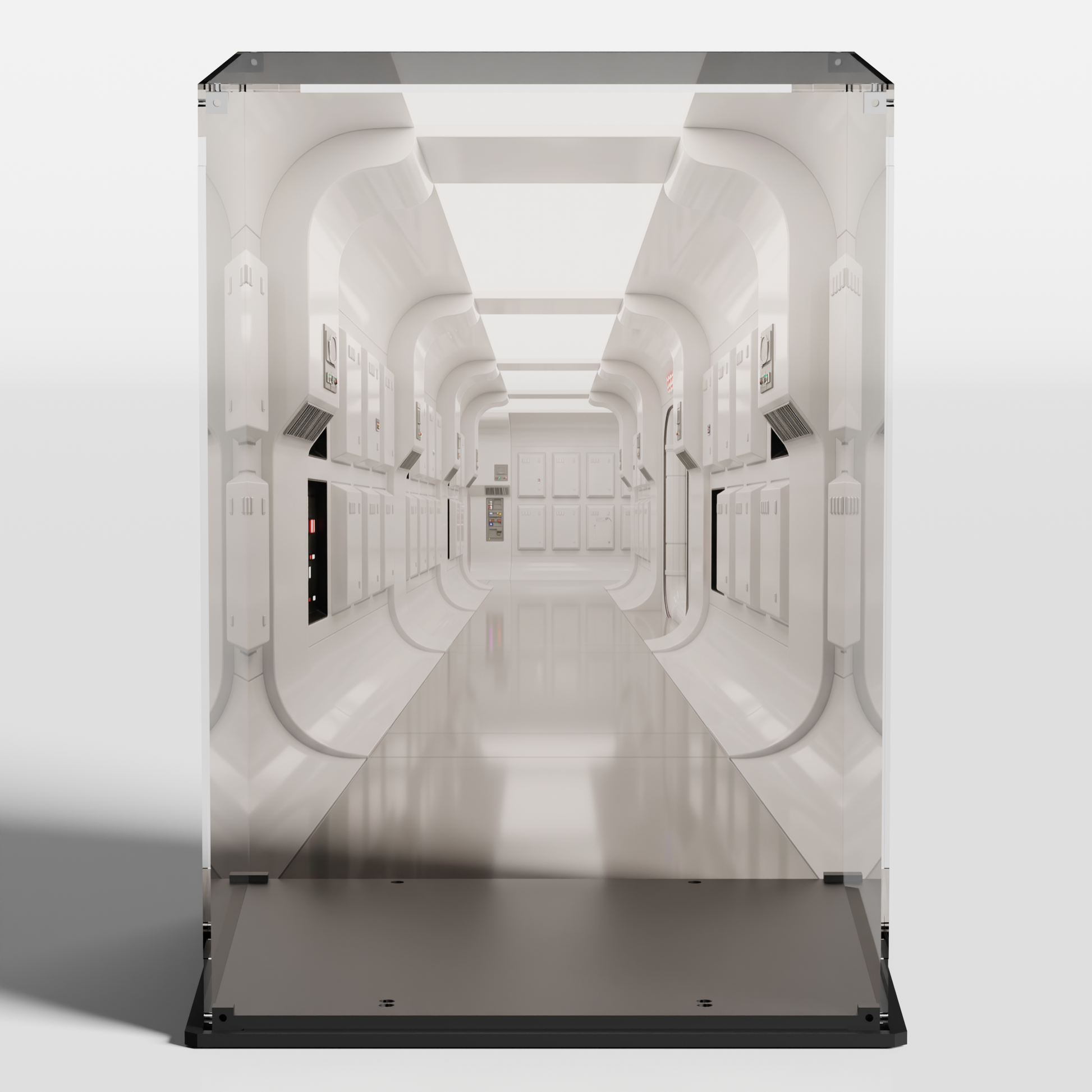 premium acrylic lego display case for r2-d2 75308 with printed tantive iv corridor