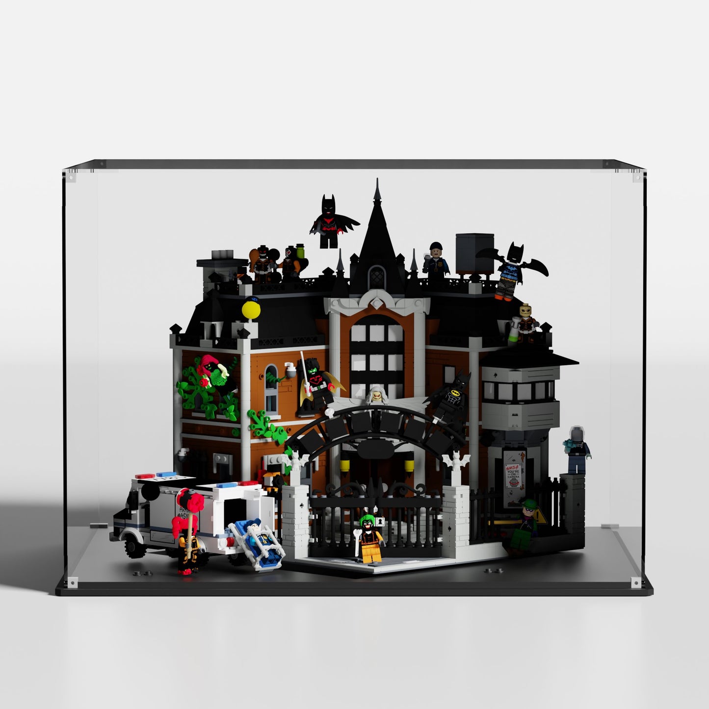 Premium UV-protected LEGO display box for Arkham Asylum 76300 with transparent background — EU-mad