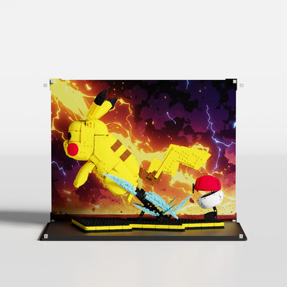 LEGO display case for Pikachu and Poké Ball 72152 — premium UV-protected acrylic with Thunder Strike background
