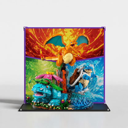 LEGO Pokémon Venusaur, Charizard and Blastoise (72153) in premium UV-protected acrylic display case — made in Europe