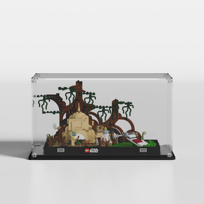 Premium UV-protected LEGO display box for Dagobah Jedi Training Diorama 75330 with transparent background — EU-made