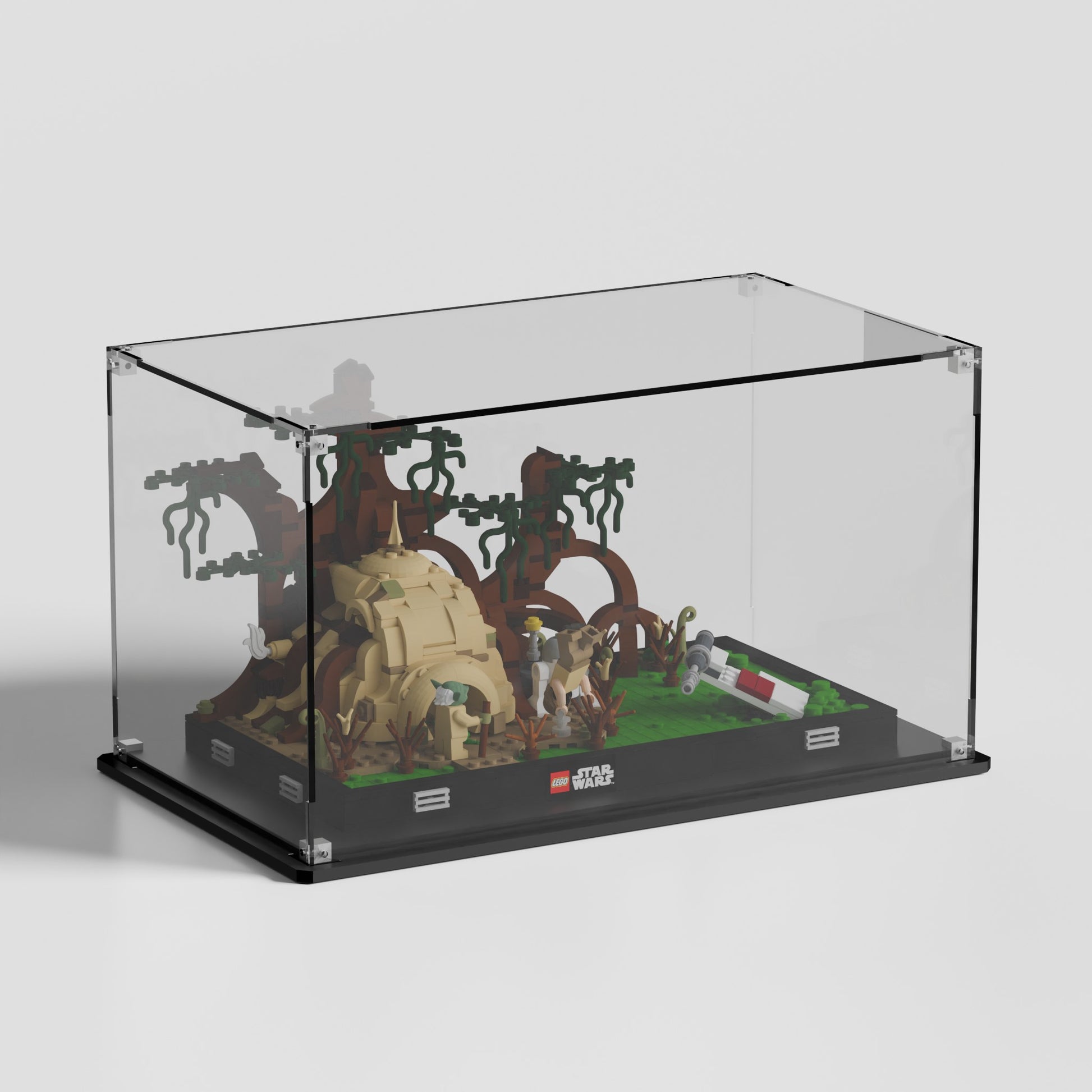 LEGO Dagobah Jedi Training Diorama showcase — dustproof premium UV-filter acrylic display case, made in Europe