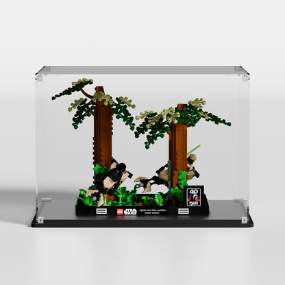 Premium UV-protected LEGO display box for Endor Speeder Chase Diorama 75353 with transparent background — EU-made