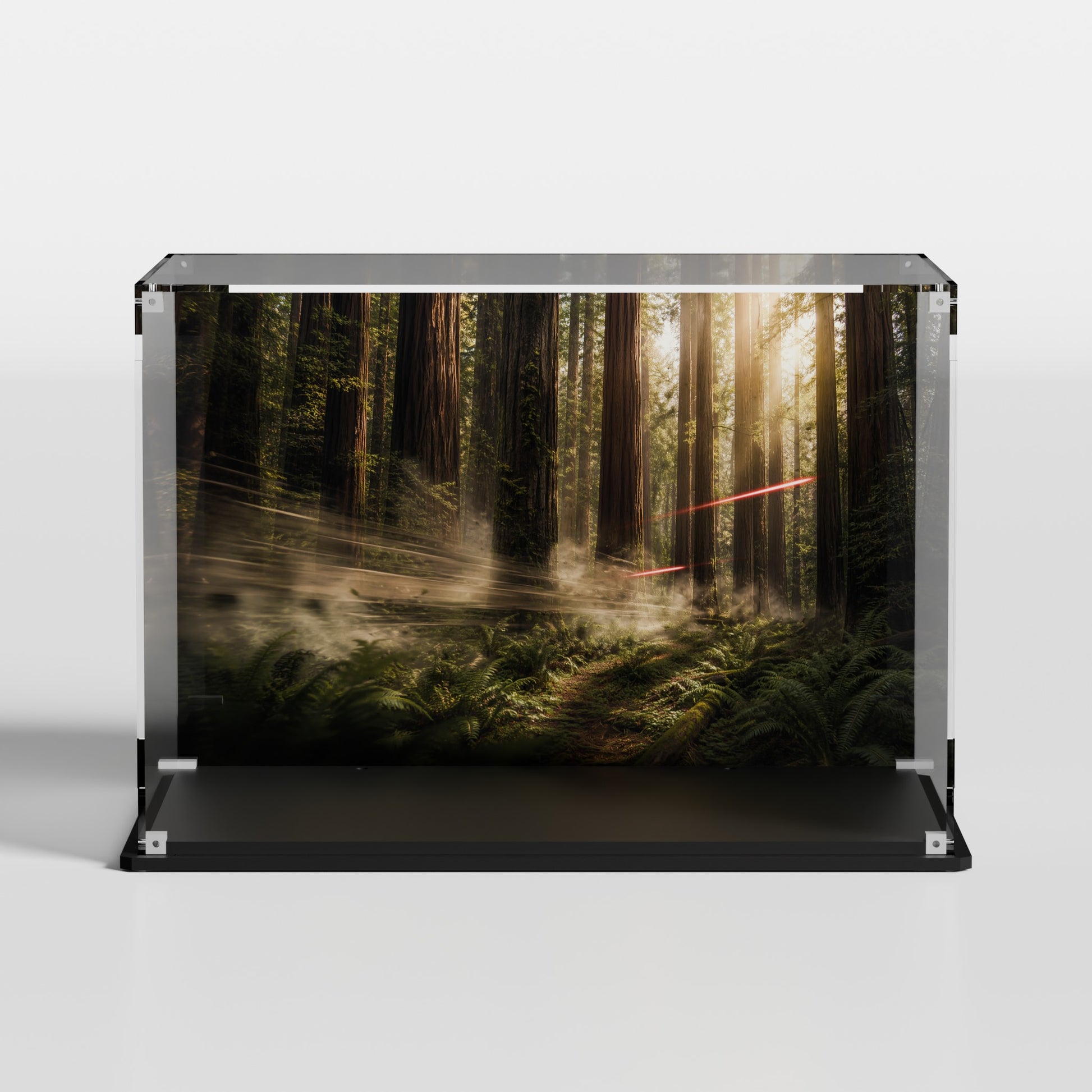 Custom Endor forest background for LEGO Endor Speeder Chase Diorama 75353 display case — premium UV-filter acrylic