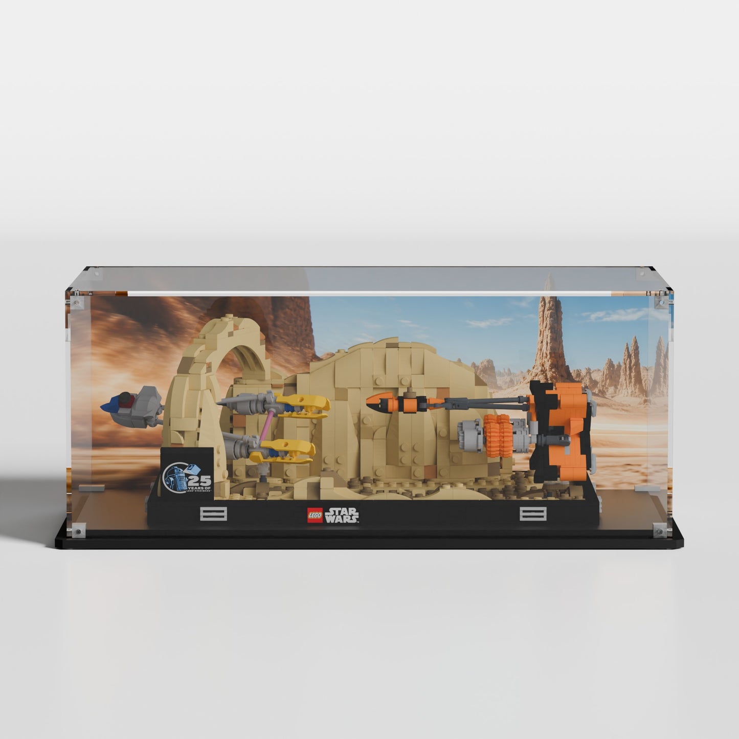LEGO Star Wars Mos Espa Podrace Diorama (75380) in premium UV-protected acrylic display case — made in Europe