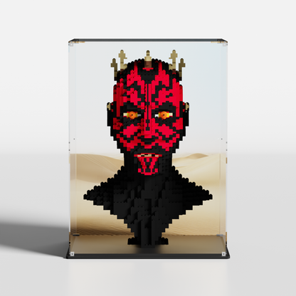 lego display case for star wars 10018 darth maul with tatooine printed background and naboo royal starship